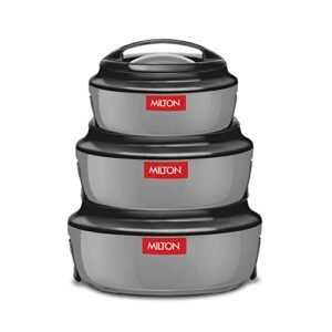 MILTON Ernesto Inner Stainless Steel Jr. Casserole Set of 3 (420 ml, 850 ml, 1.43 litres), Grey | Easy to Carry | Serving | Stackable - Image 2