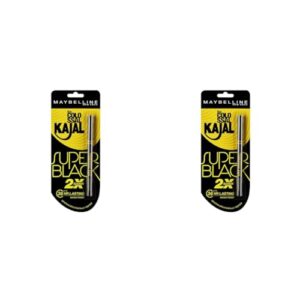 Maybelline New York Kajal Pencil, Super Black, Intense Colour, Sharp Definition, Long-Lasting, Colossal Kajal, 0.35G, Matte Finish (Pack of 2)