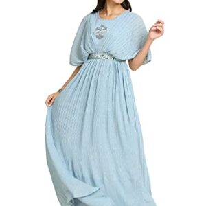 madhuram textiles Madhuram Women's Maxi Gown Georgette With Embroidery Hand Work Belt(2408 Light Blue_X-Large)