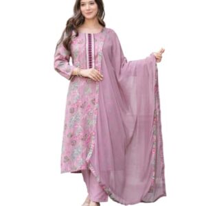 Women’s Rayon Kurti Set with Bottom & Dupatta Ethnic Wear for Daily, Office & Festive Use Stylish Indian Traditional Dress for Women & Girls (Peach-L)
