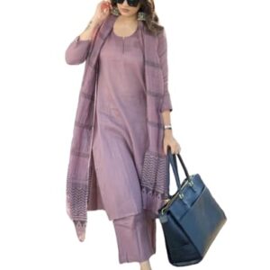 ANNI DESIGNER Women's Rayon Blend Straight Solid Kurta with Pant & Dupatta (Raja Saab Purple-VKS01_L_Purple_Large)