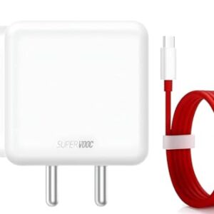 Onepluss 80W SUPERVOOC Charger with Type C Cable 100 cm with One Plus, Infinix, Realmee, Redmii, Nothing, Oppoo, Pixel Other Smartphones | C Type Charger Supports Dash,Warp, Vooc, 80 w Charger, White