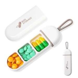 MAPPERZ Travel Medicine Organizer, 3 Compartments Portable Pocket Size Pill Organizer Box with Carrying Hanging Loop, Small Tablet Box for Office, Trip, Gym, Camping (Gray and White) Pack of (1)