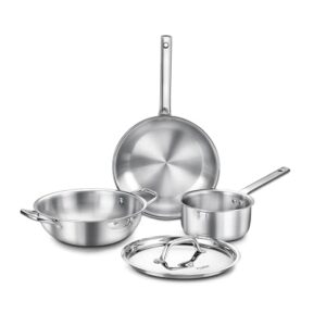 Prestige Tri-Ply Stainless Steel BYK Cookware Set| Fry Pan 24cm (1.7L), Kadai 24cm (2.7L) with SS Lid, Sauce Pan 16cm (1.5L)| Even Heat Distribution| Gas &Induction Compatible|Silver