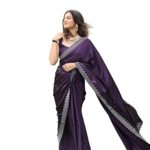 Yashika Women's Hot Fix Solid Purple Color Satin Moss Saree with Unstitched Blouse Material (AZ-YS-OG1-PINTU-Parent