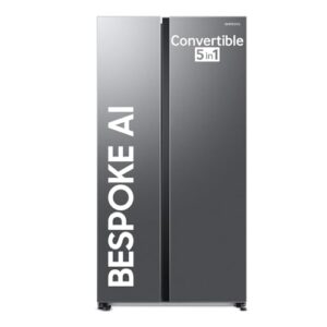 Samsung 653 L, 3 Star, Frost Free, Double Door, Convertible 5-in-1 Digital Inverter, Side By Side AI Enabled Smart Refrigerator with WiFi (RS76CG8003S9HL, Silver, Refined Inox)