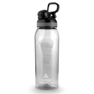 ATTRO Gym mate 1 Liter Water Bottle - BPA-Free, Leak-Proof, Durable Sports Bottle with Measurement Markings, Flip-Top Lid, and Carry Handle - Black