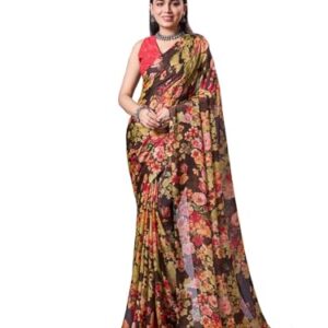 Amazon Brand - Anarva Women's Chiffon Saree With Unstitched Blouse Piece, Multicolour