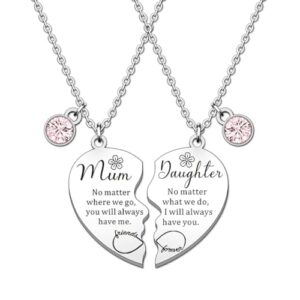 SANNIDHI® 2Pcs Necklace for Women Girls Mother Daughter Heart Pendant Necklace with Gift Box Matching Infinite Necklace Chain Locket Jewellery Women's Day Mothers Day Birthday Gift for Mom