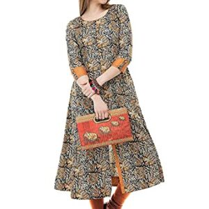 AnjuShree Choice Women Stitched Multi Colour Printed Cotton Regular Fit Kurti (M - 38) Multicolour