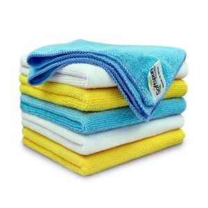 SOFTSPUN Microfiber Basic Cleaning Cloths 6 pcs 40x40cms 220 GSM Multicolor! Highly Absorbent Lint and Streak Free Multi Purpose Wash Cloth for Bike & Car Stainless Steel Silverware.
