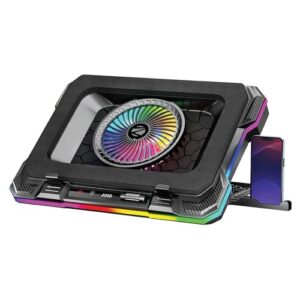 ZEBRONICS NC9200, Laptop Cooling Pad, 140mm RGB LED Fan, Upto 19 inch Laptop, Dual USB Port, Magnetic Foam Cushioning, Detachable Mobile Holder, Fan Speed Controller, High Speed Fan, 10 RGB LED Modes