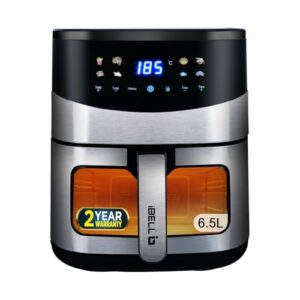 iBELL AF650MN 6.5L Air Fryer – 1600W, 8 Cooking Presets, Smart Rapid Air Technology, Detachable Basket, Timer Function, Auto Shut-Off and Adjustable Temperature Control (SILVER)