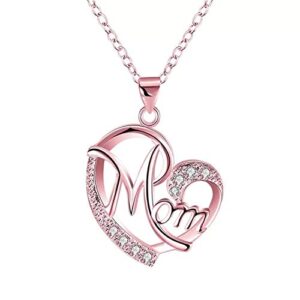 Mahi Rosegold Plated Heart Mom Pendant with Shiny Crystals for Mother (PS1101698Z)