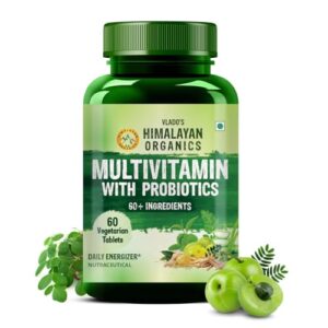 Vlado’s Himalayan Organics Multivitamin With Probiotics - 60 Ingredients Supplement For Men And Women | Vitamin C, D, E, B3, B5, B12, Zinc, Magnesium, Giloy & Biotin | Good For Bone & Joint Support | Gut health - 60 Veg Tablets