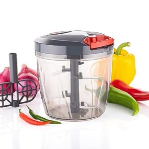 Clazkit Plastic Kitchen Dori Handy Vegetable and Fruit Manual Onion Dry Fruit Salad Maker Vegetable Quick String Chopper Machine, Cutter – 6 Stainless Steel Blades, 900ml/1000ml, (Color May Vary)