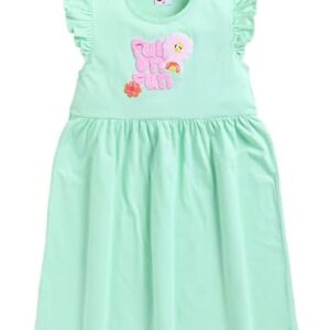 MI Kidz Pure Cotton Frock Dress |Girls Knee-Length Casual Dress|Kids Printed Regular Casual Frock Light Green