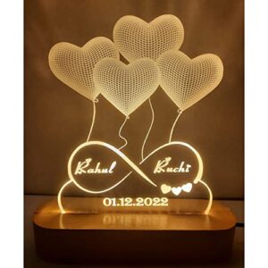 Gugan's Acrylic 3D Illusion LED Lamp | Warm White (8x6 Inch) | Customized Name, Date | Best Gift for Wedding, Anniversary, Birthday, Valentine's Day for Husband Wife Couple Girlfriend Boyfriend