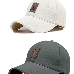 SELLORIA Brand Soft Cotton Adjustable Unisex Cap for Men and Women Freesize Baseball Caps (Pack of 2) (Gray,White)