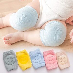 MOMITTLE - Pack Of 2 Pair Baby Smiley Knee Pads For Crawling, Anti-Slip Padded Stretchable Elastic Cotton Soft Breathable Comfortable Knee Cap Elbow Safety Protector Random Color,Sky Blue