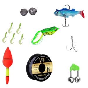 Fishing Tackle Kit with Soft Lures, Frog Bait, Fish Bait, Fishing Line, Sinkers, Hooks, 9 Pieces