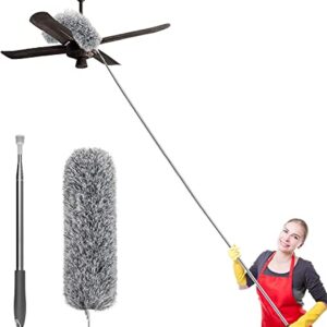 KSP HOME Microfiber Feather Duster Bendable & Extendable Fan Cleaning Duster with 100 inches Expandable Pole Handle Washable Duster for High Ceiling Fans, Window Blinds, Furniture
