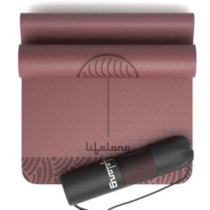 Lifelong Yoga Mat for Men & Women | 6mm Thick TPE Cushioning | Non-Toxic & Sweat-Resistant | Lightweight & Portable with Carry Bag | Home & Studio Workout Mat | Made in India (Maroon)