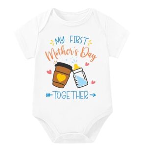 Lillypupp My First Mother's Day Together Baby Bodysuit Romper for Newborn Baby Boy Girl. Gift for New Mother Mom Women Baby Clothes for Girls and Boys. White