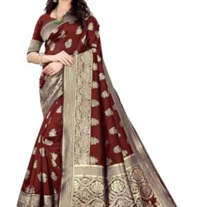 Sugathari Women's Banarasi Saree Pure Kanjivaram Silk Saree Soft new ladies 2023 Design Wear Pattu Sarees Latest Cotton Party Sari collections With Blouse Piece for Wedding sadi (PARI 63 MAROON)