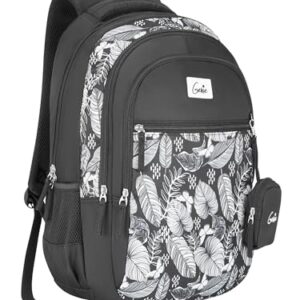 Genie Jade School Bag for Girls. Black backpack for women. More Volume, 3 zips, Stylish & Trendy College Bags for Girls, Water Resistant, Lightweight Bags for Office, Travelling. 36 litres. 19"