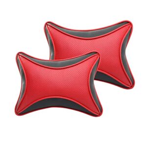 Auto Hub Car Neck Rest Pillow, Car Cushion for All Cars - Pack of 2 (Black-Red), Cotton, Leatherette
