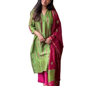 GoSriKi Women's Rayon Straight Printed Kurta with Pant & Dupatta (SIBORI-Methi-GS_XL_Green_X-Large)