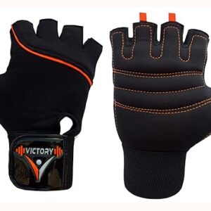 Victory Gym Gloves for Men with Wrist Support Accessories, Gym Gloves for Women for Weightlifting, Gloves for Gym Workout for Training, Exercise, Cycling Gloves, Bike Sports Gloves (Orange)