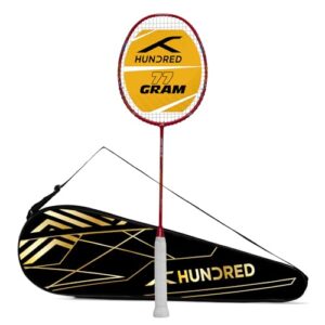 HUNDRED Carbon Fibre Energy Burst 18 Strung Badminton Racket with Full Cover (Red, 77 G)