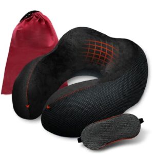 Trajectory Travel Neck Pillow AdvancedX Memory Foam 3 in 1 Combo with Eye Mask and Carry Bag Combo for Travel in Flights,Train,Airplane and Orthopedic Cervical Pain for Men and Women Black