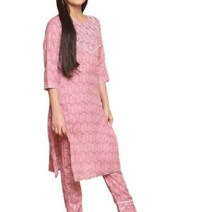 HeerKart Girls Printed cotton Straight Kurta Pant Set casual formal kurti set for girls (IN, Age, 9 Years, 10 Years, D-8)