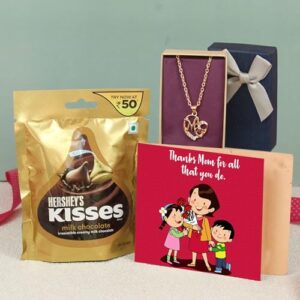 TIED RIBBONS Mothers Day Gift for Mom Mother In Law Women Wife - Chocolate with Heart Pendant and Greeting Card Hamper- Mother Day Anniversary Birthday Gifts