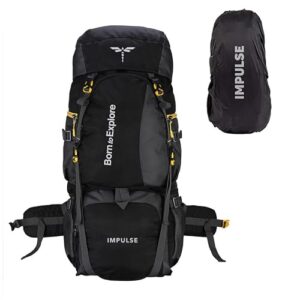 Impulse 3 Compartment Rucksack Bags 80 Litres Travel Bag For Men Tourist Bag For Travel Backpack For Hiking Trekking Bag For Men Camping Curve Black With 1 Year Warranty