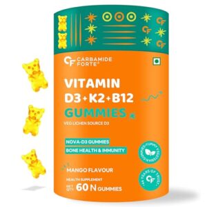 Carbamide Forte Vitamin D3 K2 MK7 & Vitamin B12 Gummies | Vitamin B12 supplements | vitamin K2 mk7, Vitamin D3 supplement & b12 vitamin for Women, Men & Kids | Mango Flavoured - 60 Veg Gummies