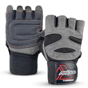 Aprodo Torrido Fitness Gym Gloves with Wrist Wrap Support, for Men and Women, Free Size (Black Grey)