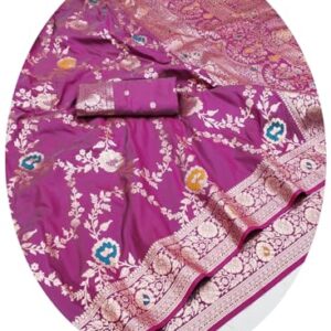 MARGI DESIGNERS Womens New Latest Kanjivaram Heavy Banarasi Silk Woven Wine Saree with Blouse