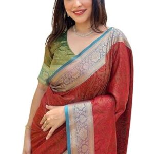 SGF11 Women's Kanjivaram Pure Soft Silk Designer Party Wear Wedding Wear Saree With Blouse Piece (Maroon)