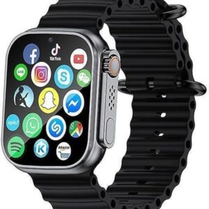 Techio larg Display, Music Play Smartwatch Always-On Display Smart Watch with Advanced Bluetooth Calling, Brightness,Voice (Black Strap, Free Size)