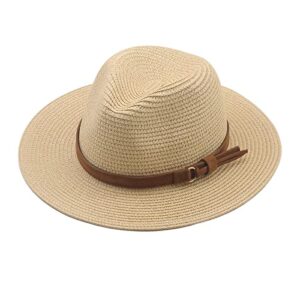 ATORSE® Wide Brim Sun Hat Panama Sunhats Straw Hats for Vacation Outdoor Summer Beige