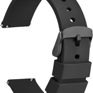 TKM Silicone Bands Compatible for Noise ColorFit Pulse 4 Max Smartwatch | Soft Silicone Replacement Straps with Metal Buckle. (Black- Black Buckle)