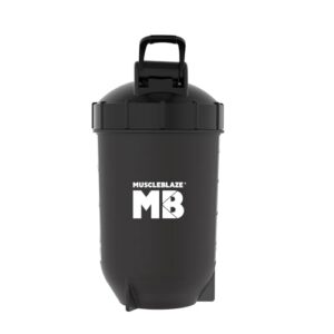 MuscleBlaze Plastic Bullet Shaker 500 Ml With Leakproof Gym Shaker Bottle For Supplements, Jet Black