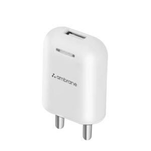 Ambrane USB Port Charger, 10.5W Fast Charging Mobile Adapter for iPhone & Android, Bluetooth Devices, Smartwatch, High-Speed, BIS Certified, Universal Compatibility, Compact & Travel Friendly (AWC-38)