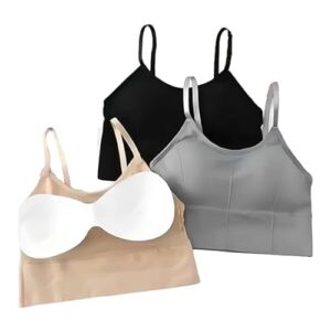 Acnos Black Beige Skin Grey Women Cotton Padded Wire Free Sports Bra wearring Every Day Fitness Yoga Gymwear Fashionable Lifestyle Outdoor Life Free Size Pack of 3