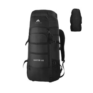 MOUNTILE QUESTER 60L Travel Backpack with Water Proof Rain Cover - Camping Hiking Rucksack Trekking Bag (Black) - MTL01