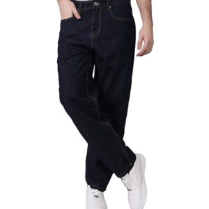 i'sol Men’s Loose Baggy Fit Wide Legged Jeans Dark Blue